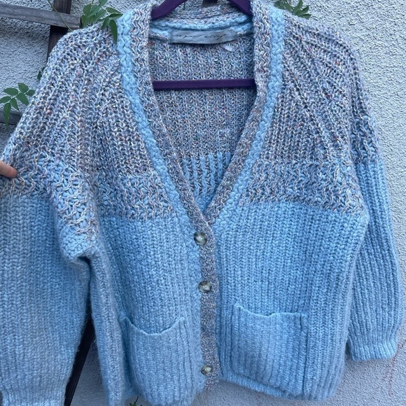 Raquel Allegra Oversized Alpaca Long Line Cardigan Sweater Blue Gray - Picture 3 of 9